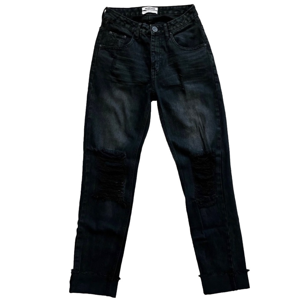 ONE X ONE TEASPOON BLACK DISTRESSED JEANS W/ ANKLE CUFFS SIZE 28 Grunge